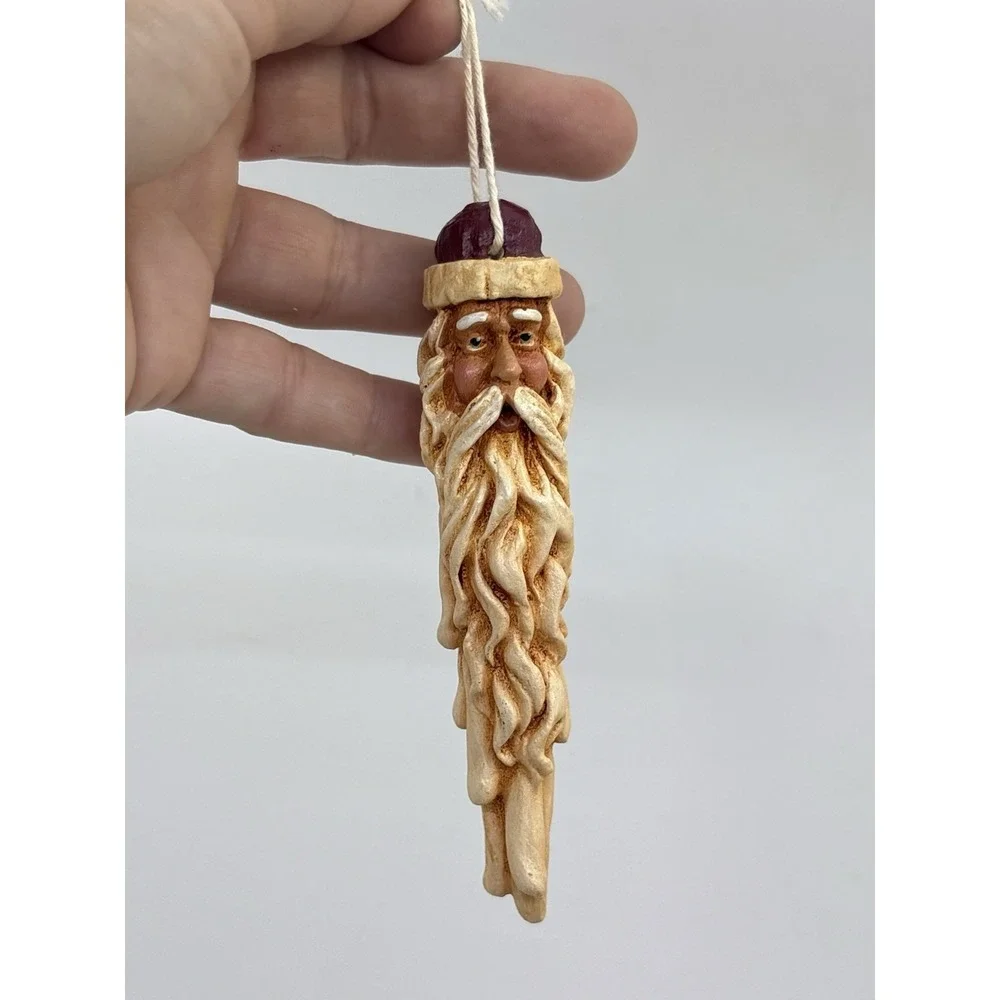 Vintage Long Twisted Beard Rustic Santa Christmas Ornament - 5